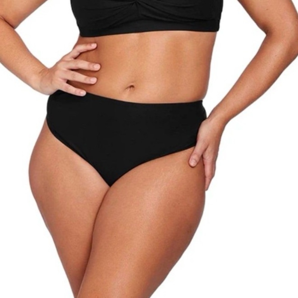 NWT Artesands Size 20 Black Bikini Bottoms Mid Rise Plus Size Monet Curve Swim